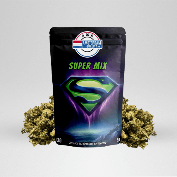 super trim cbd Amsterdam-Quality-Super-Mix-Bourgeons-CBD-avec-emballage